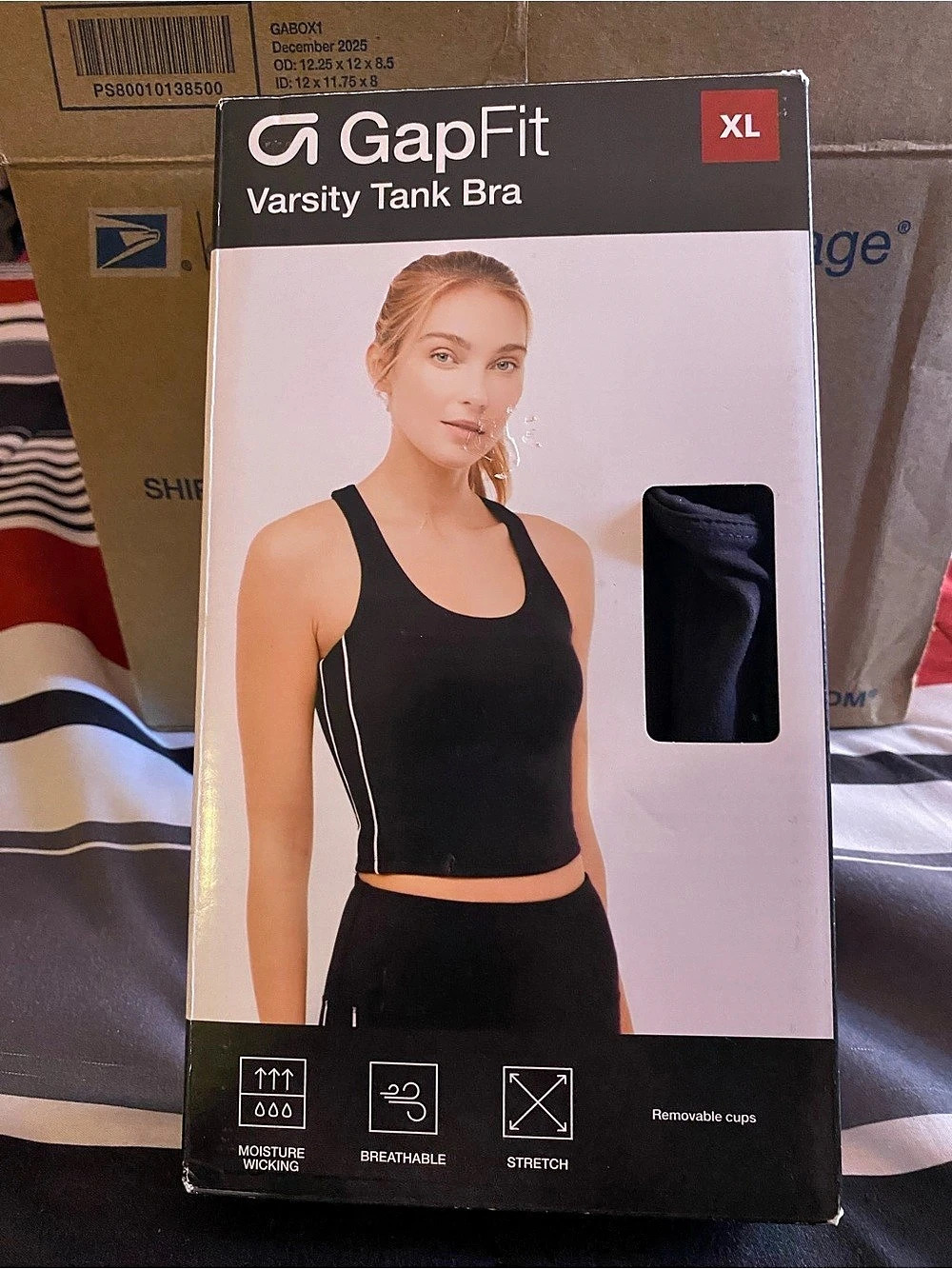 GapFit Varsity Tank Bra Black XL NWT (C1)